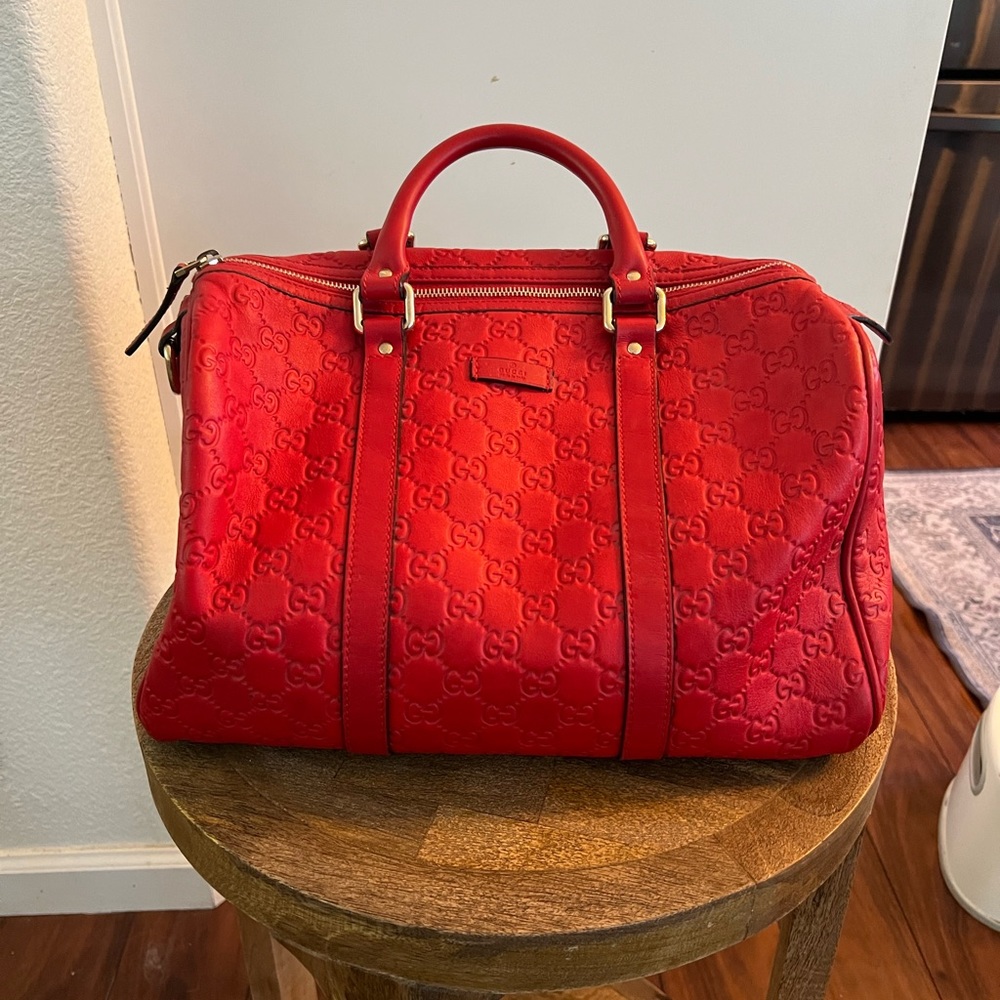 GUCCI 362720 Guccissima Leather Medium Joy Boston Bag Red